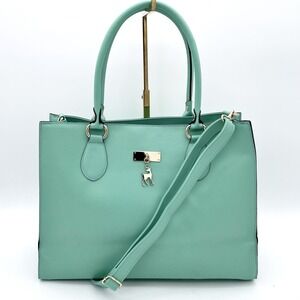Pelle Borsa 100% Vegan Leather Teal Large Top Handle Tote Purse Gold Deer Charm